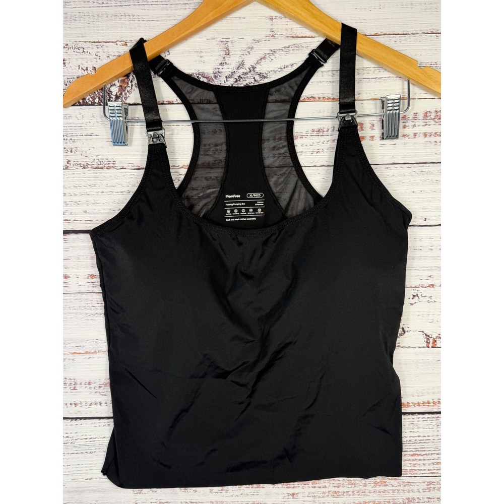 Momfree Nursing Pumping Bra Women's XL 90CD Black Hands Free Racerback Wireless